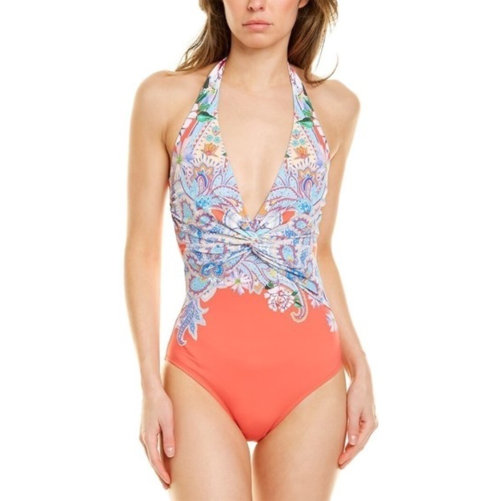 NWT Johnny Was Drew Twist One Piece Halter Swimsuit Floral Paisley Sz. S